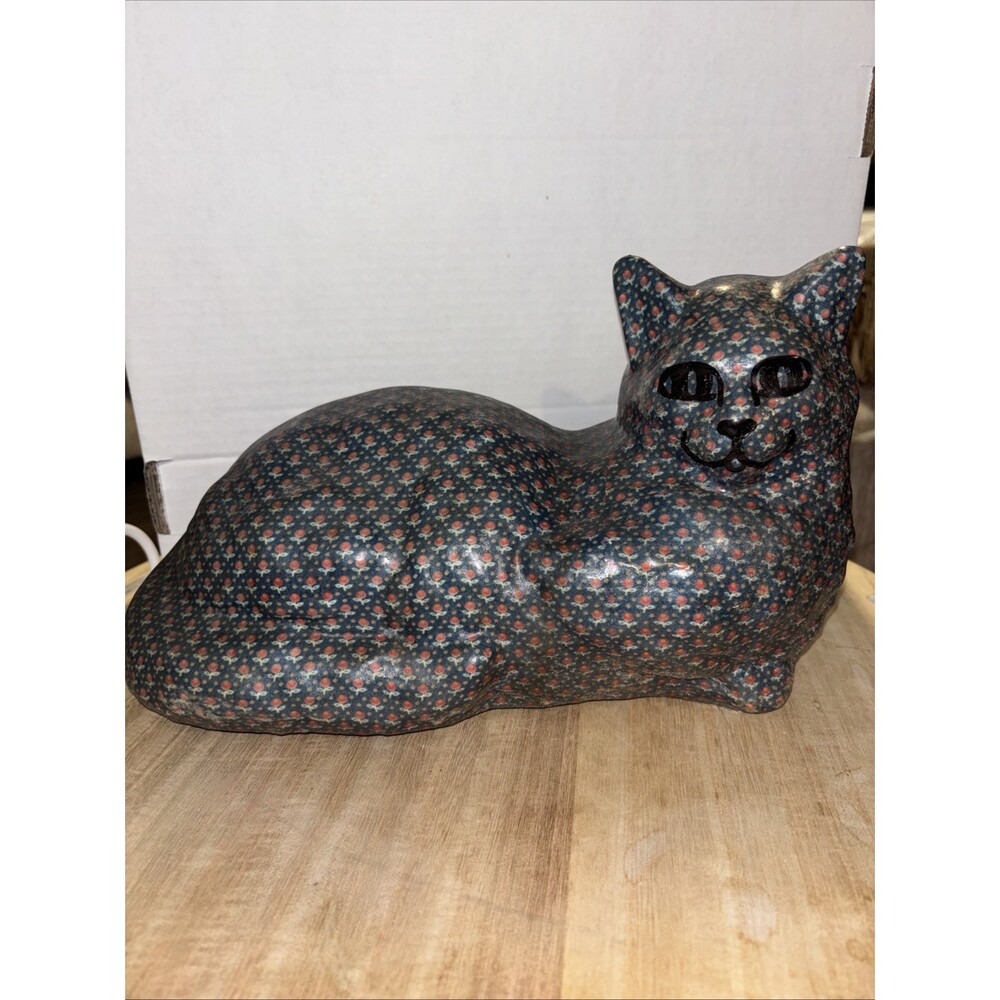 Vintage Cat Floral Pattern Chintz Decoupage Ceramic Door Stop Decor Heavy